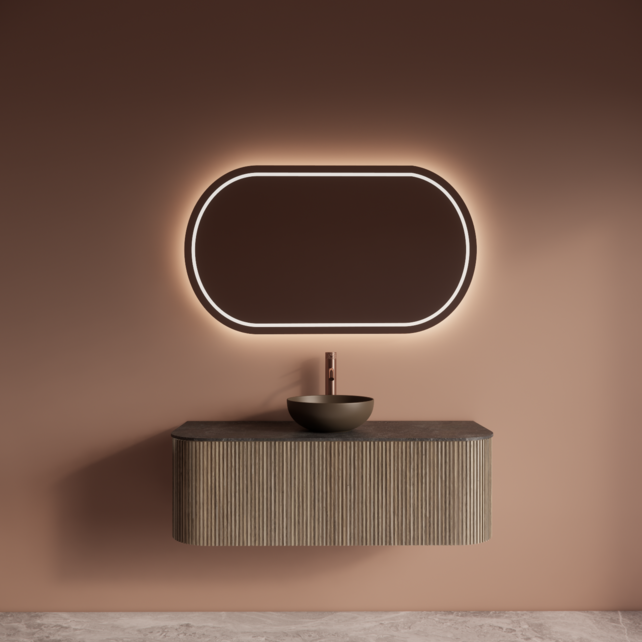 Wastafelmeubel Gliss Alluro 120cm Corn Silk Ribbel motief met Curve incl. topblad