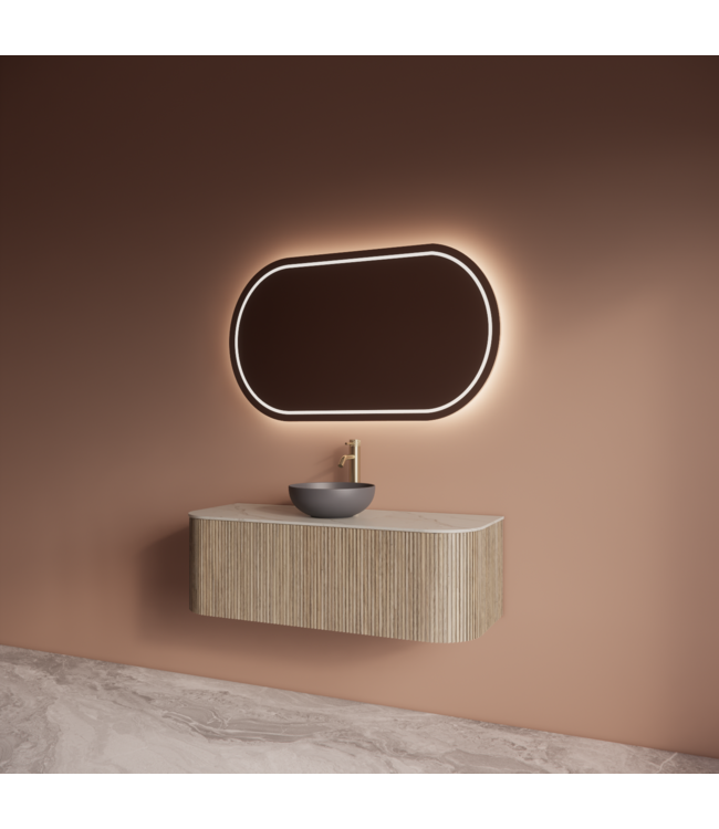 Wastafelmeubel Gliss Alluro 120cm Corn Silk Ribbel motief met Curve incl. topblad