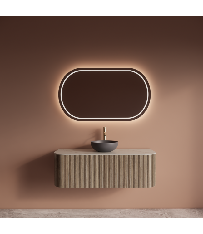 Wastafelmeubel Gliss Alluro 120cm Corn Silk Ribbel motief met Curve incl. topblad