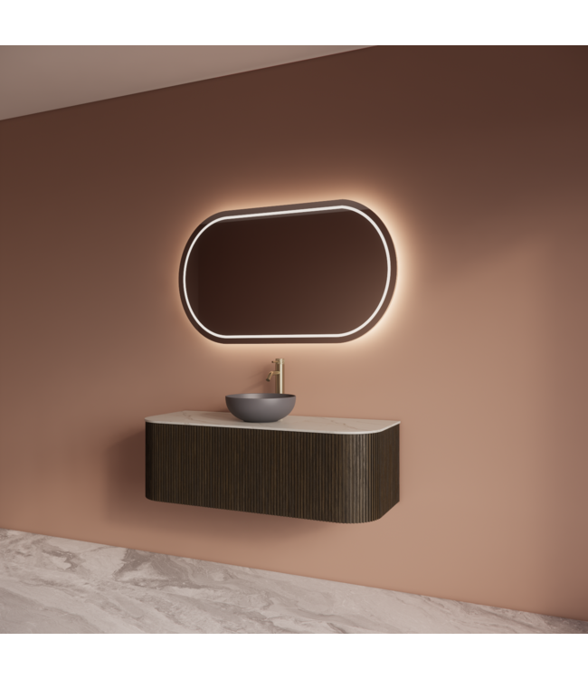 Wastafelmeubel Gliss Alluro 120cm Charcoal Ribbel motief met Curve incl. topblad