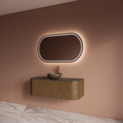 Wastafelmeubel Gliss Alluro 120cm Catle Brown Ribbel motief met Curve incl. topblad