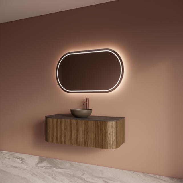 Wastafelmeubel Gliss Alluro 120cm Catle Brown Ribbel motief met Curve incl. topblad