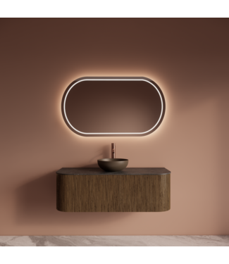 GLISS DESIGN Wastafelmeubel Gliss Alluro 120cm Catle Brown Ribbel motief met Curve incl. topblad