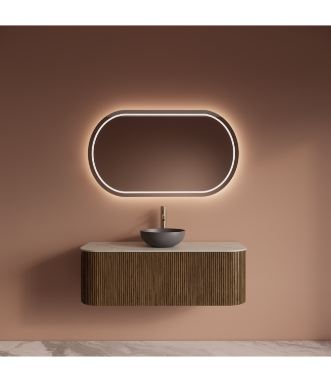 Wastafelmeubel Gliss Alluro 120cm Catle Brown Ribbel motief met Curve incl. topblad