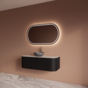 Wastafelmeubel Gliss Alluro 120cm Mat Zwart Veneer Ribbel motief met Curve incl. topblad