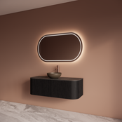 Wastafelmeubel Gliss Alluro 120cm Mat Zwart Veneer Ribbel motief met Curve incl. topblad