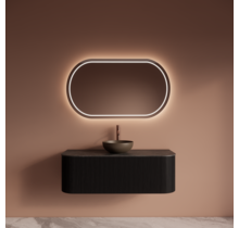 Wastafelmeubel Gliss Alluro 120cm Mat Zwart Veneer Ribbel motief met Curve incl. topblad