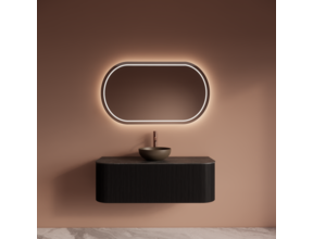 Wastafelmeubel Gliss Alluro 120cm Mat Zwart Veneer Ribbel motief met Curve incl. topblad