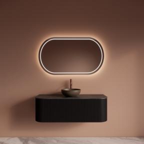 Wastafelmeubel Gliss Alluro 120cm Mat Zwart Veneer Ribbel motief met Curve incl. topblad