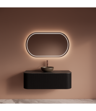GLISS DESIGN Wastafelmeubel Gliss Alluro 120cm Mat Zwart Veneer Ribbel motief met Curve incl. topblad