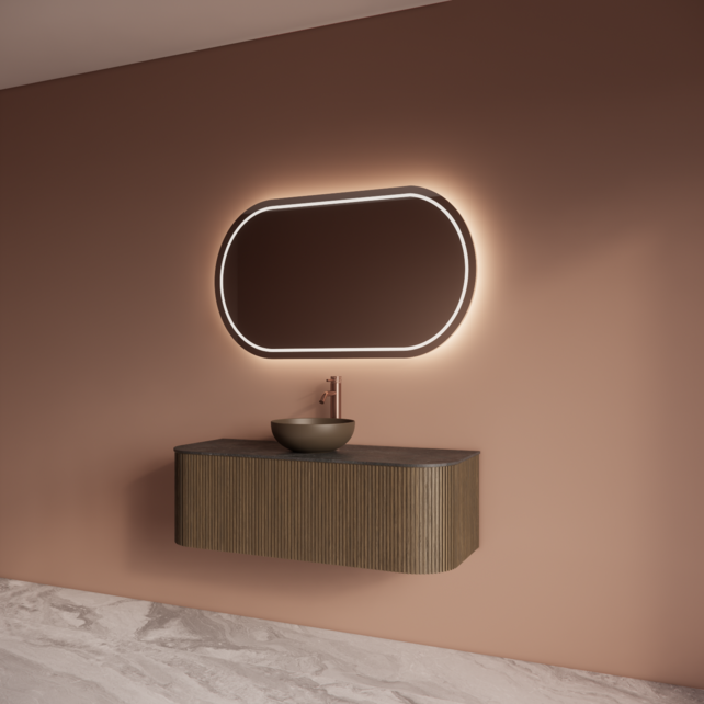 Wastafelmeubel Gliss Alluro 120cm Ash Grey Ribbel motief met Curve incl. topblad