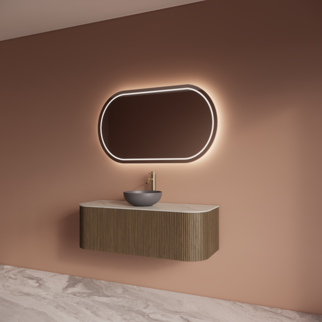 Wastafelmeubel Gliss Alluro 120cm Ash Grey Ribbel motief met Curve incl. topblad