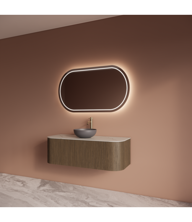 Wastafelmeubel Gliss Alluro 120cm Ash Grey Ribbel motief met Curve incl. topblad