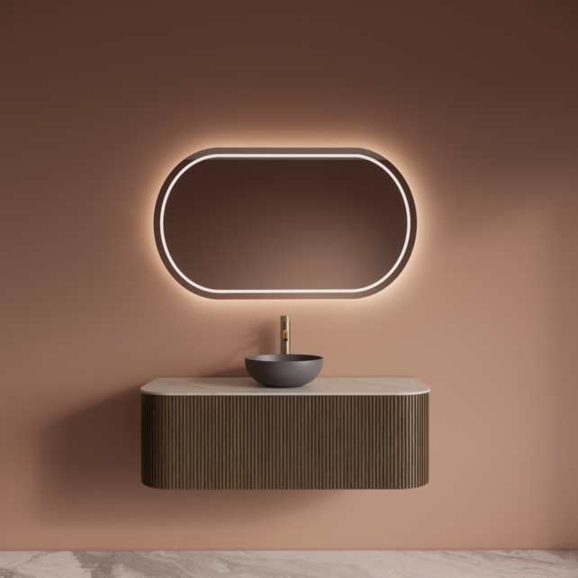 Wastafelmeubel Gliss Alluro 120cm Ash Grey Ribbel motief met Curve incl. topblad