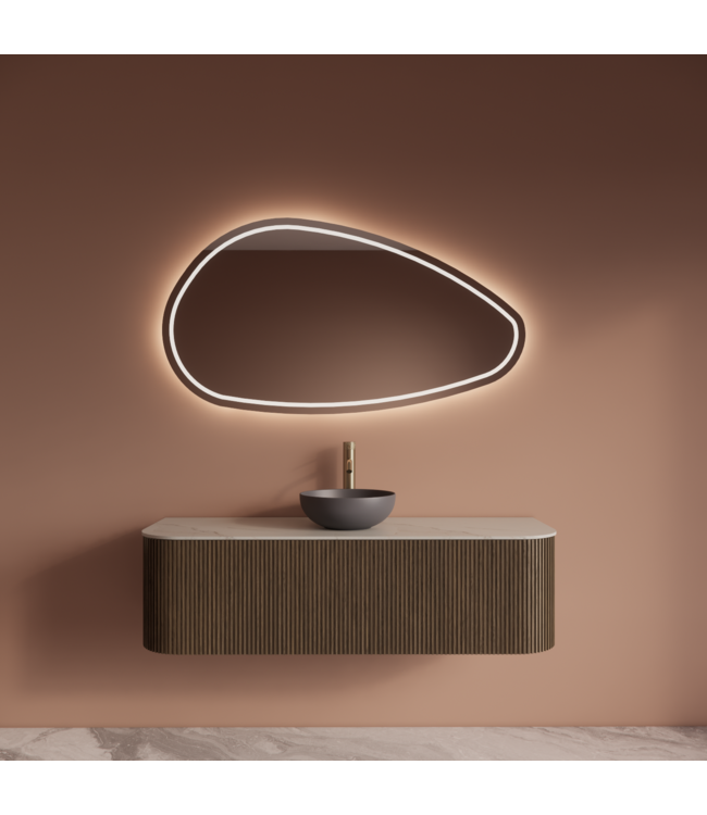 Wastafelmeubel Gliss Alluro 140cm Ash Grey Ribbel motief met Curve incl. topblad