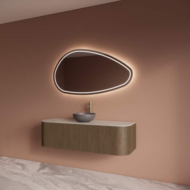 Wastafelmeubel Gliss Alluro 140cm Ash Grey Ribbel motief met Curve incl. topblad