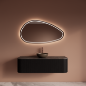 Wastafelmeubel Gliss Alluro 140cm Mat Black Veneer Ribbel motief met Curve incl. topblad