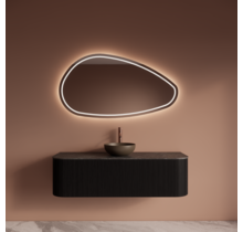 Wastafelmeubel Gliss Alluro 140cm Mat Black Veneer Ribbel motief met Curve incl. topblad