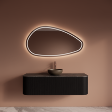 Wastafelmeubel Gliss Alluro 140cm Mat Black Veneer Ribbel motief met Curve incl. topblad