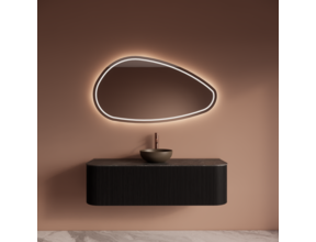 Wastafelmeubel Gliss Alluro 140cm Mat Black Veneer Ribbel motief met Curve incl. topblad