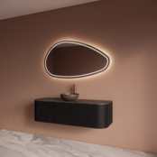 Wastafelmeubel Gliss Alluro 140cm Mat Black Veneer Ribbel motief met Curve incl. topblad