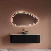 Wastafelmeubel Gliss Alluro 140cm Mat Black Veneer Ribbel motief met Curve incl. topblad