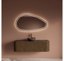 Wastafelmeubel Gliss Alluro 140cm Castle Brown Ribbel motief met Curve incl. topblad