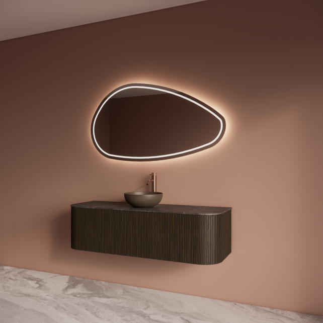 Wastafelmeubel Gliss Alluro 140cm Charcoal Ribbel motief met Curve incl. topblad