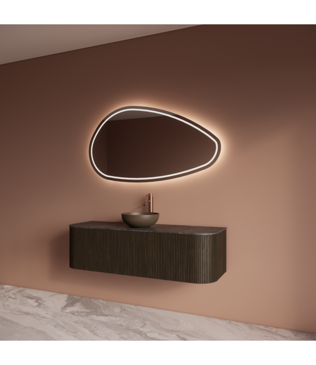 Wastafelmeubel Gliss Alluro 140cm Charcoal Ribbel motief met Curve incl. topblad