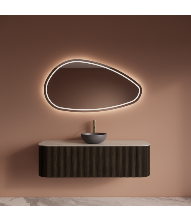 Wastafelmeubel Gliss Alluro 140cm Charcoal Ribbel motief met Curve incl. topblad