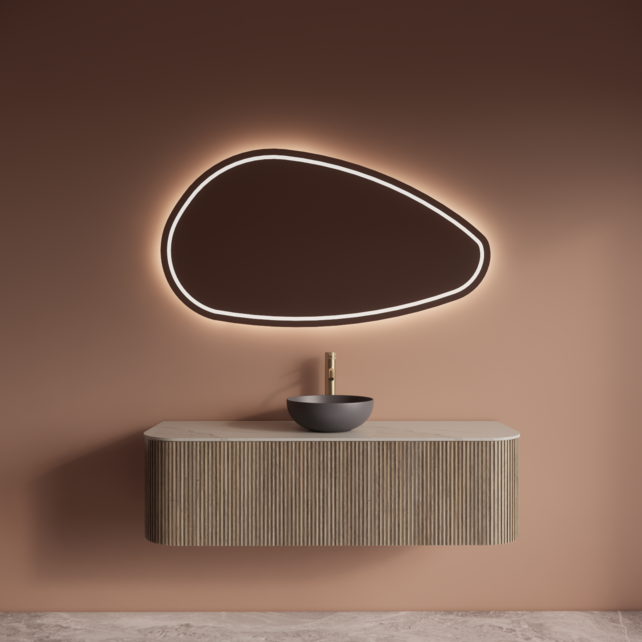 Wastafelmeubel Gliss Alluro 140cm Corn Silk Ribbel motief met Curve incl. topblad