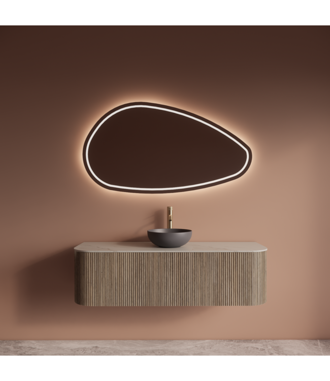 Wastafelmeubel Gliss Alluro 140cm Corn Silk Ribbel motief met Curve incl. topblad