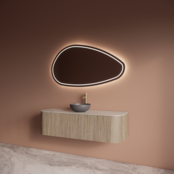 Wastafelmeubel Gliss Alluro 140cm Corn Silk Ribbel motief met Curve incl. topblad