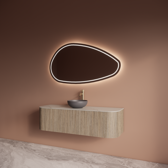 Wastafelmeubel Gliss Alluro 140cm Corn Silk Ribbel motief met Curve incl. topblad