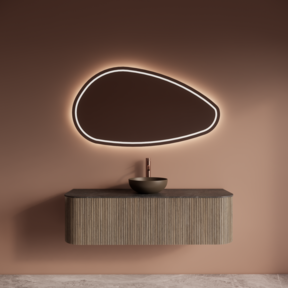 Wastafelmeubel Gliss Alluro 140cm Corn Silk Ribbel motief met Curve incl. topblad