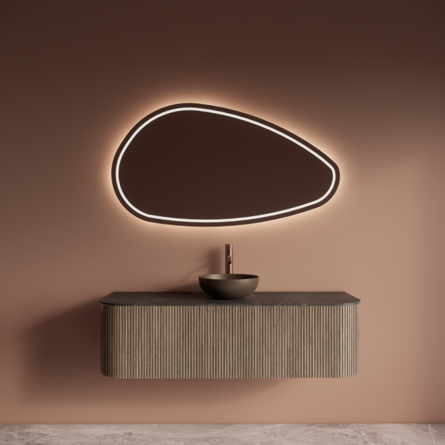 Wastafelmeubel Gliss Alluro 140cm Corn Silk Ribbel motief met Curve incl. topblad