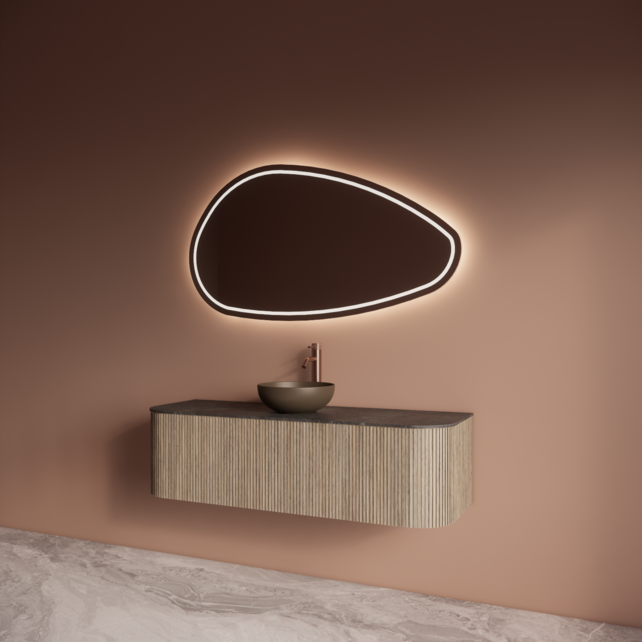 Wastafelmeubel Gliss Alluro 140cm Corn Silk Ribbel motief met Curve incl. topblad