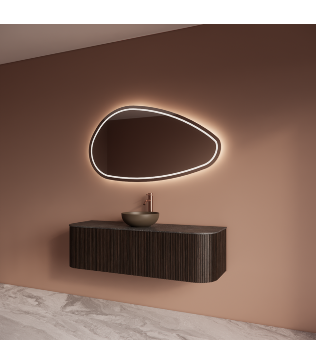 Wastafelmeubel Gliss Alluro 140cm Ebony Ribbel motief met Curve incl. topblad