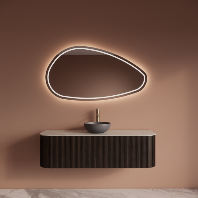 Wastafelmeubel Gliss Alluro 140cm Ebony Ribbel motief met Curve incl. topblad