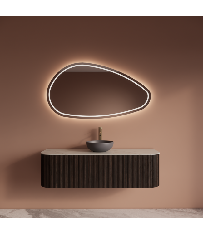 Wastafelmeubel Gliss Alluro 140cm Ebony Ribbel motief met Curve incl. topblad