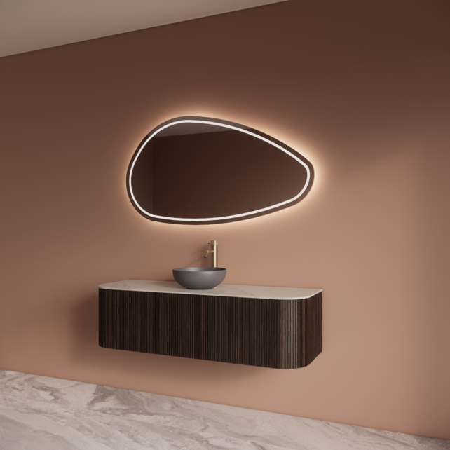 Wastafelmeubel Gliss Alluro 140cm Ebony Ribbel motief met Curve incl. topblad