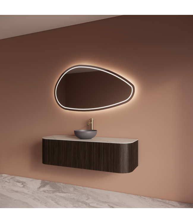 Wastafelmeubel Gliss Alluro 140cm Ebony Ribbel motief met Curve incl. topblad