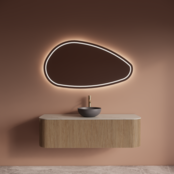 Wastafelmeubel Gliss Alluro 140cm Mist Ribbel motief met Curve incl. topblad