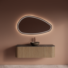 Wastafelmeubel Gliss Alluro 140cm Mist Ribbel motief met Curve incl. topblad