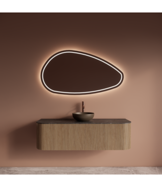 GLISS DESIGN Wastafelmeubel Gliss Alluro 140cm Mist Ribbel motief met Curve incl. topblad