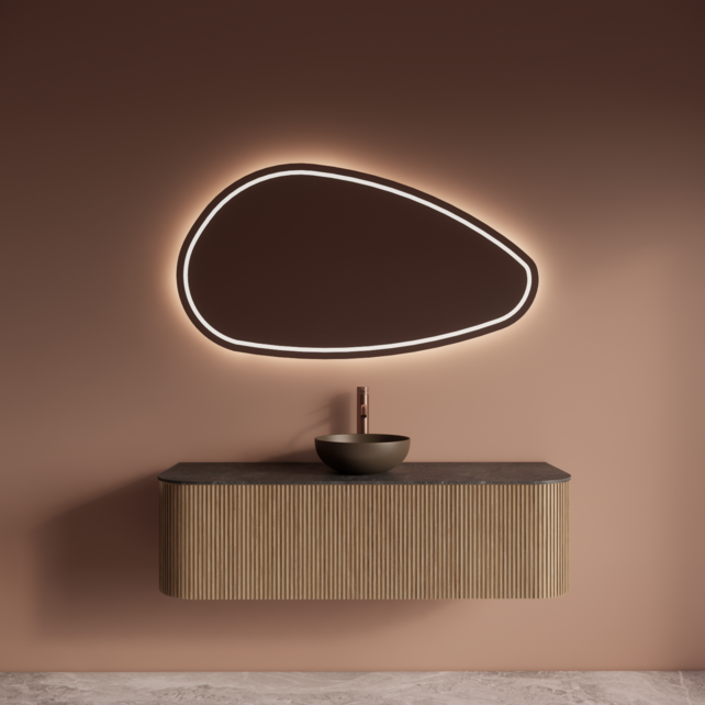 Wastafelmeubel Gliss Alluro 140cm Mist Ribbel motief met Curve incl. topblad