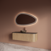 Wastafelmeubel Gliss Alluro 140cm Mist Ribbel motief met Curve incl. topblad