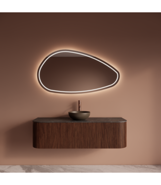 GLISS DESIGN Wastafelmeubel Gliss Alluro 140cm Walnoot Ribbel motief met Curve incl. topblad