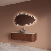 Wastafelmeubel Gliss Alluro 140cm Walnoot Ribbel motief met Curve incl. topblad