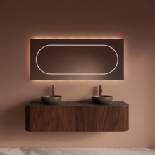 Wastafelmeubel Gliss Alluro 160cm Walnoot Ribbel motief met Curve incl. topblad